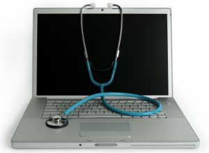 Laptop with stethoscope: sick computer