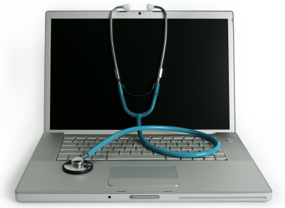 Laptop with stethoscope: sick computer